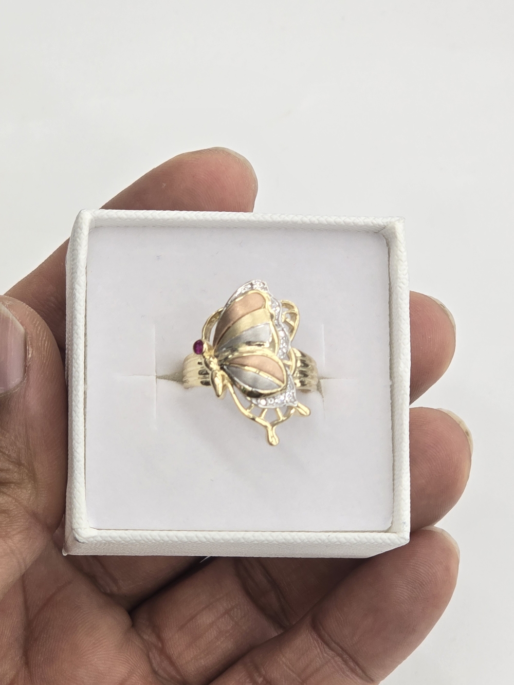 14k Real Gold Tricolor Butterfly Ring For Women